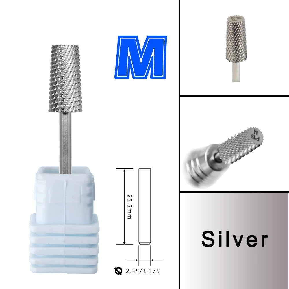 RolinStar 6.6 Large Trapezium Tapered Barrel Gold Silver Steel Carbide Milling Cutter Nail Drill Bit Manicure Pedicure