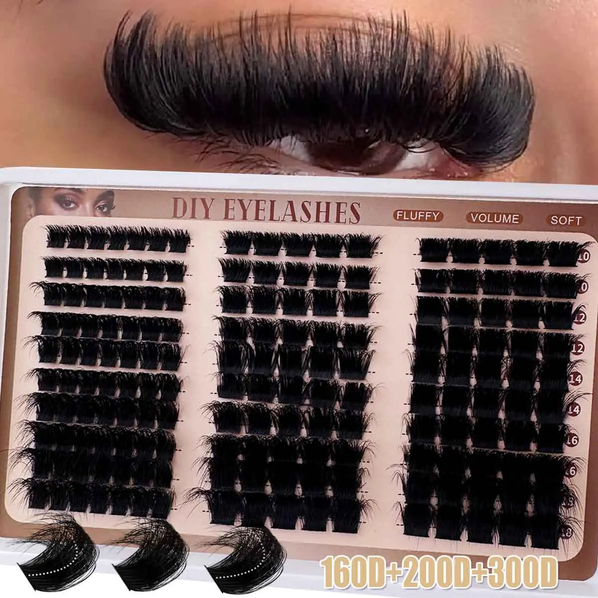 UMIRYAO 300D/200D/160D/120D/100D/80D/60D  Lash Clusters , Fluffy & Thick Cartoon Natural Spiky Cluster False Eyelashes, Fairy Cluster Lashes, Thin Cartoon Lashes, D Curl, Single Strand Mink Hair False Lashes, Eyelash Extensio