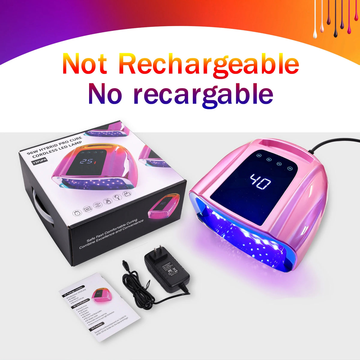 UV LED Nail Lamp 96W Pluged-in Professional Nail Dryer UV Lights for Gel Polish with Removable Plate 4 Timers Auto Sensor