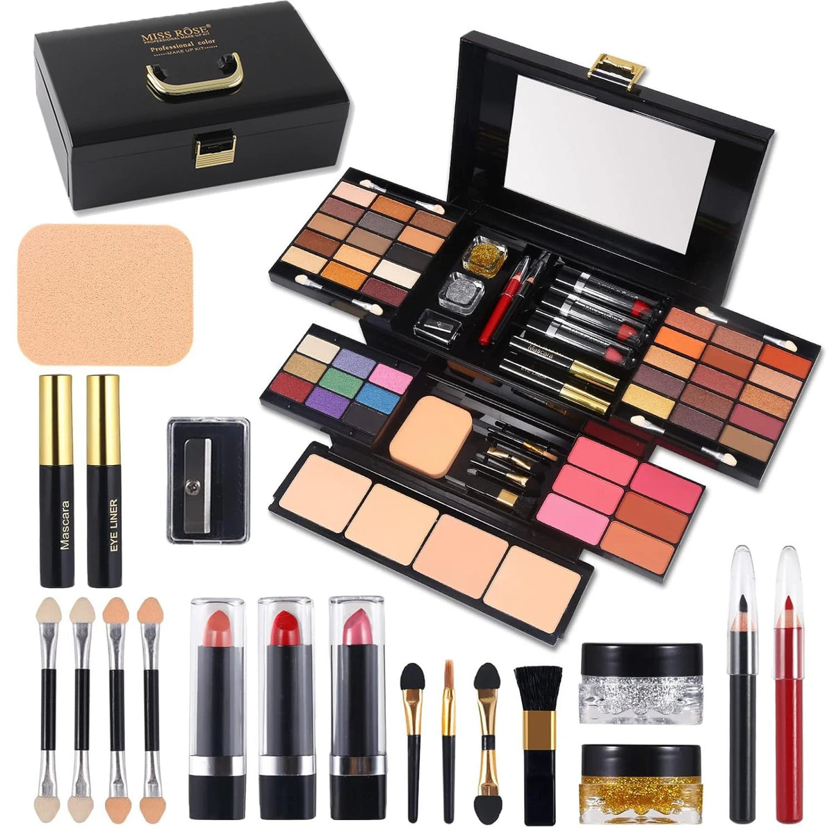All-in-One Makeup Kit Color Spirit Professional Matte Shimmer Eyeshadow Lipstick Blush Waterproof with Brushes Mirror Case