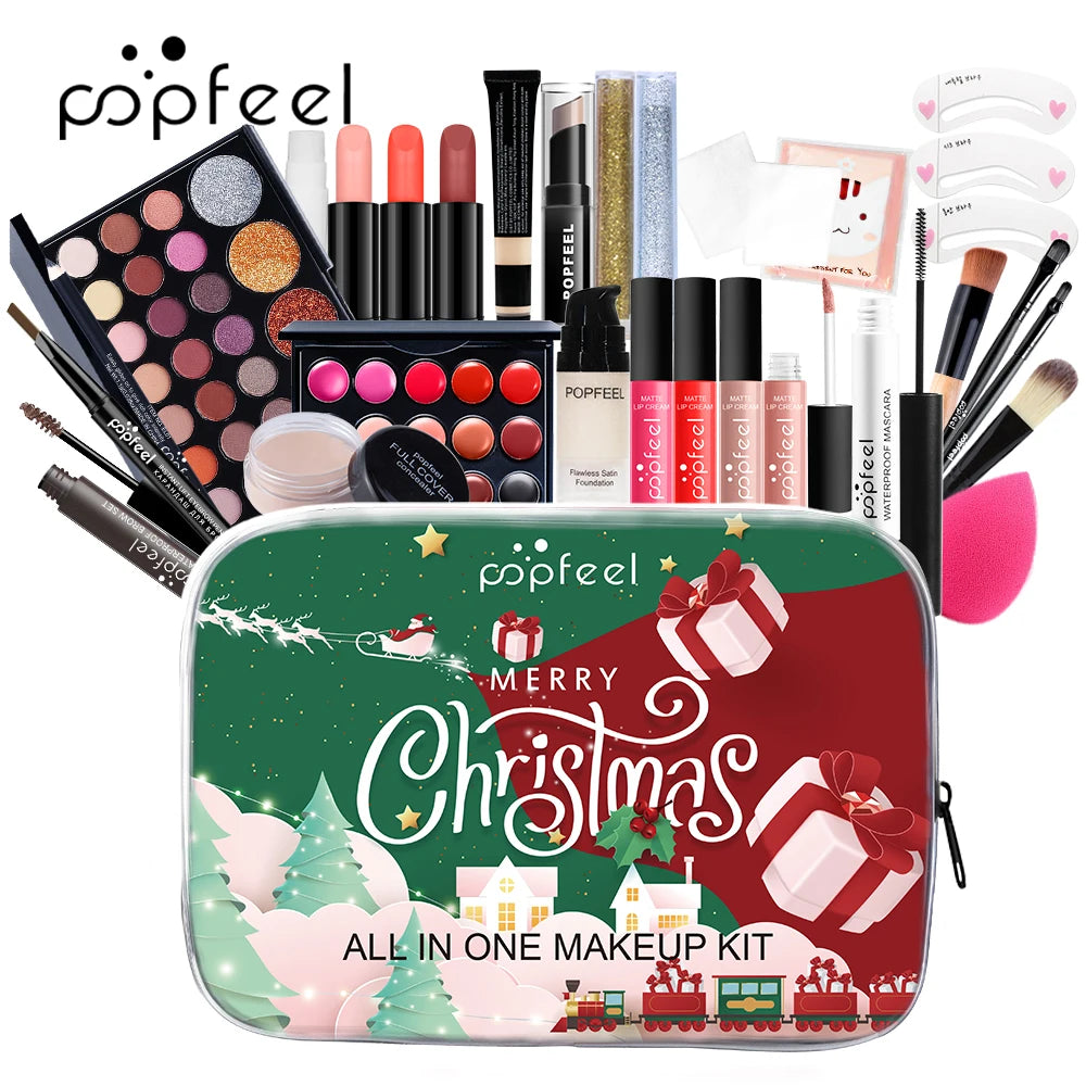 POPFEEL Christmas Makeup Set - Complete Collection of Eyeshadow, Foundation, Lipstick for Holiday Celebrations and Everyday Glam