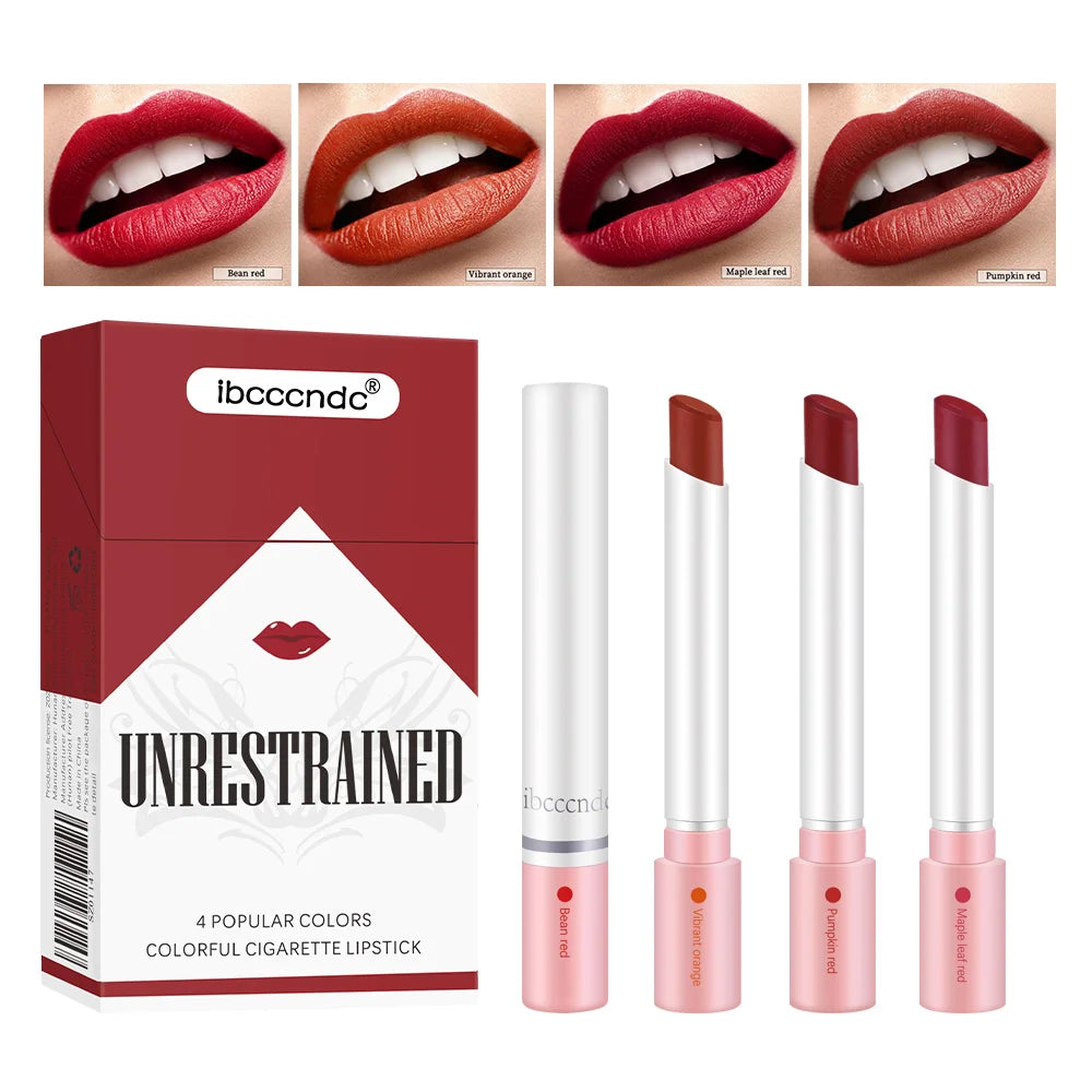 Lakerain 4 Colors Cigarette Lipsticks Velvet Matte Waterproof Long-lasting Lip Non-Stick Cup Cigarette Lipstick Makeup For Women