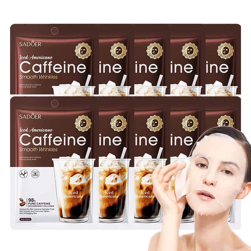 SADOER Caffeine Face Mask Anti Wrinkles Moisturizing Hydrating Anti-aging Facial Masks Face Sheet Mask Skin Care Products