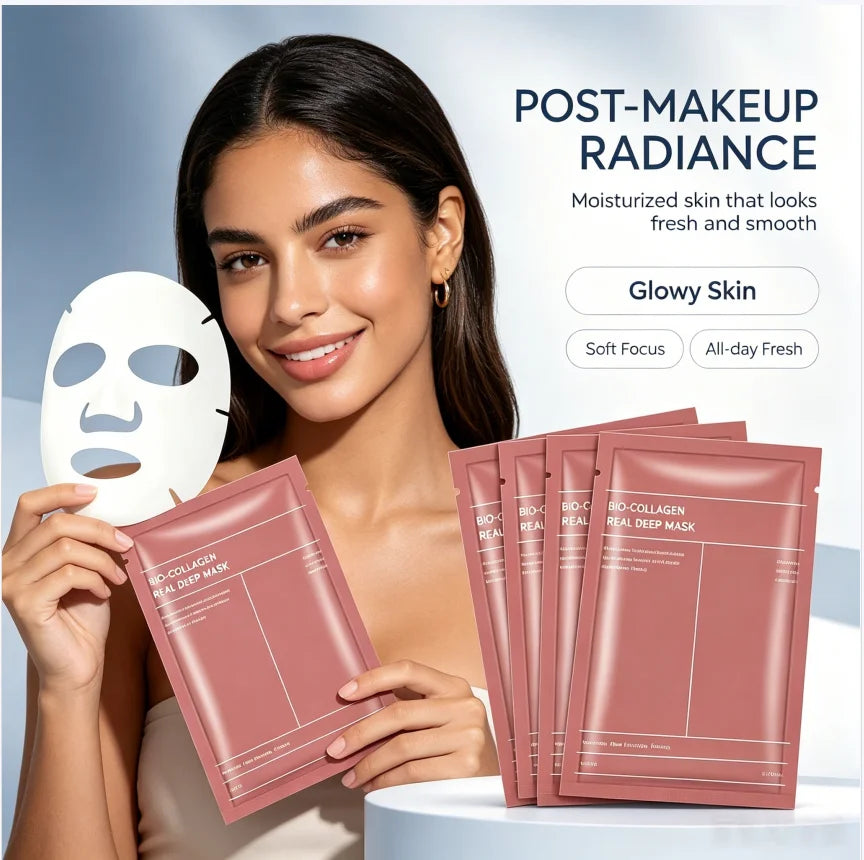5Pcs Collagen Face Mask Set Deep Hydrating & Firming Sheet Mask Anti-Aging Wrinkle Care Glowing Skin for Party Stage Makeup Prep