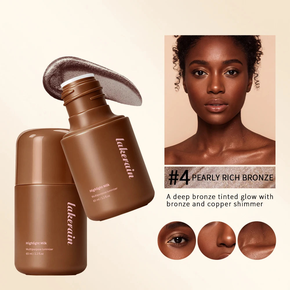 4 Shades Highlight Milk Multipurpose Luminizer Hydrating Natural Pearly Glow Sheer Lightweight Face Highlighter